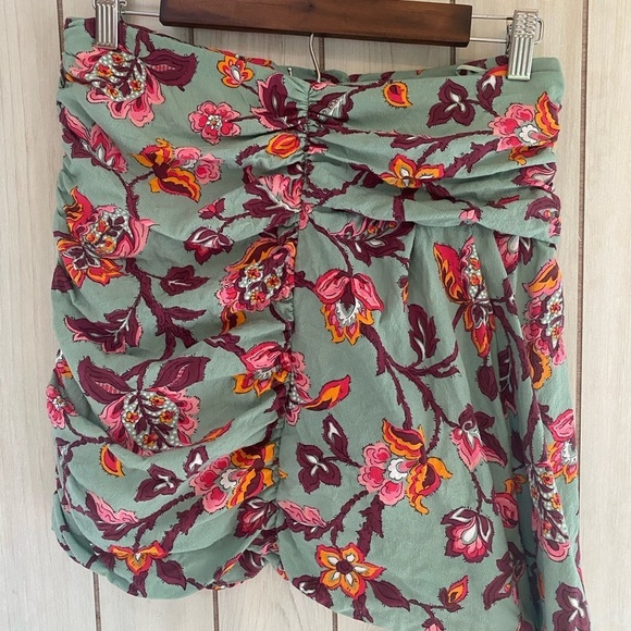 zara draped high waisted sage green floral mini skirt ruffle side zip Large L - Picture 12 of 12